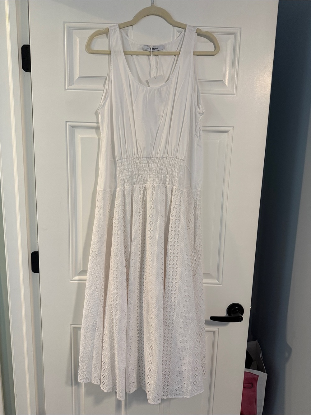 Thakoon White Sleeveless Eyelet Lace Smocked-Waist Formal Dress